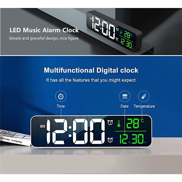 LED Elektronisk Digital Klokkedato Temperatur Veggklokke