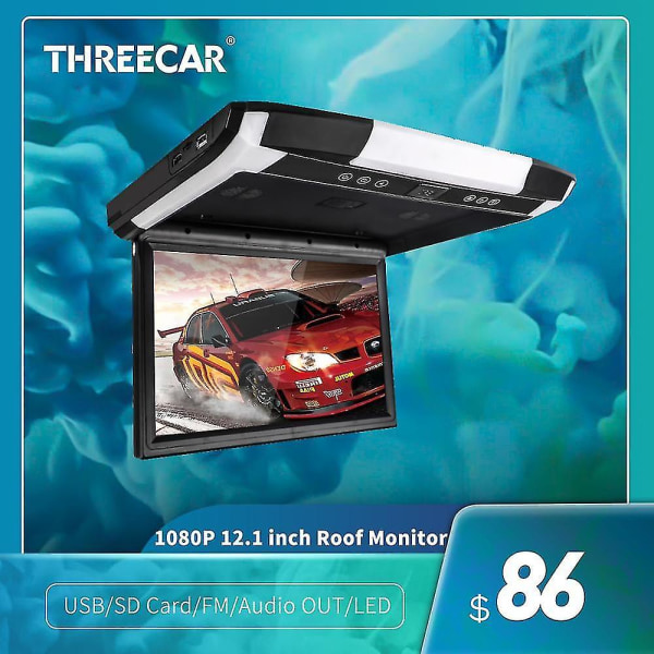 Threecar 1080p 12,44936,4" autonäyttö Flip Down TFT LCD