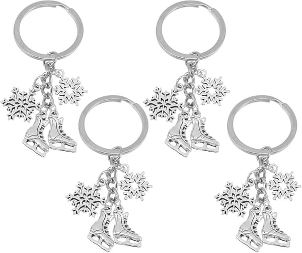 4 st vinter nyckelring berlocker set med konståknings- och snöflingeberlocker