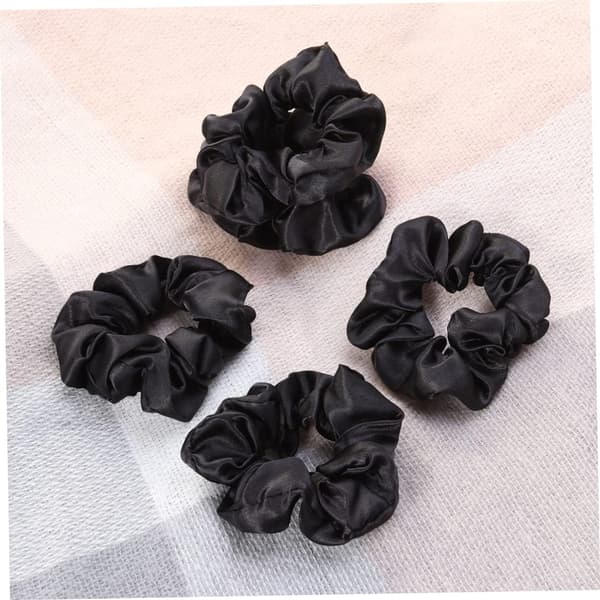 Satin Hårstrikker 5 stk Solid Svart Elastiske Hestehaleholdere Tøyelige Hårstrikker for Kvinner Jenter
