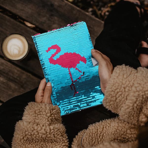 A5 Låsbar Paillet Notesbog med Flamingo Design, Bærbar Studenterjournal og Forretningsnotesblok til Studie
