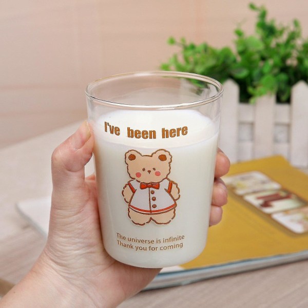 Japansk Stil Söta Björnglas med Sugrör Kaffe Mjölk Mugg