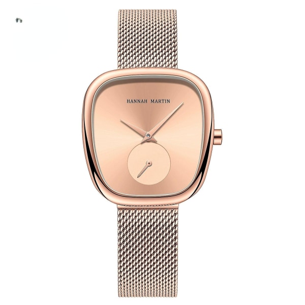 Rustfrit stål Milan Mesh Quartz Watch Creative Two-pin Half Tonneau Design 1251cc