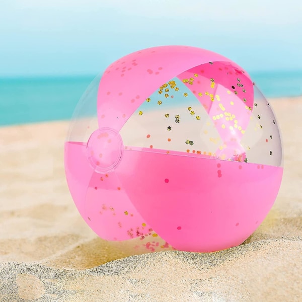 4 stk 16in rosa oppblåsbar glitter paljett strandball