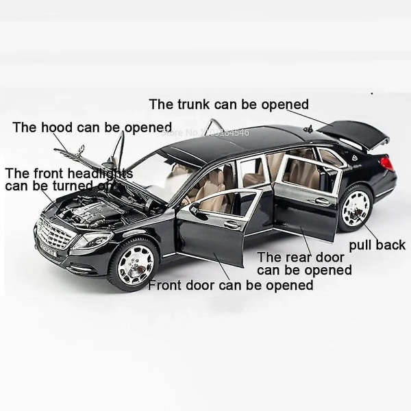 1/24 Maybach S600 Leksaksbil i Metall, Hög Simulation, Gjutna Metallleksaker, Modeller, Fordon för Pojkar, Barnkollektion, Presentbilar Red