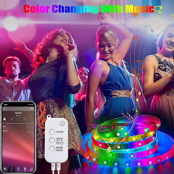 5m RGB LED Strip Lys Musik Synkroniseret Vandtæt 5050
