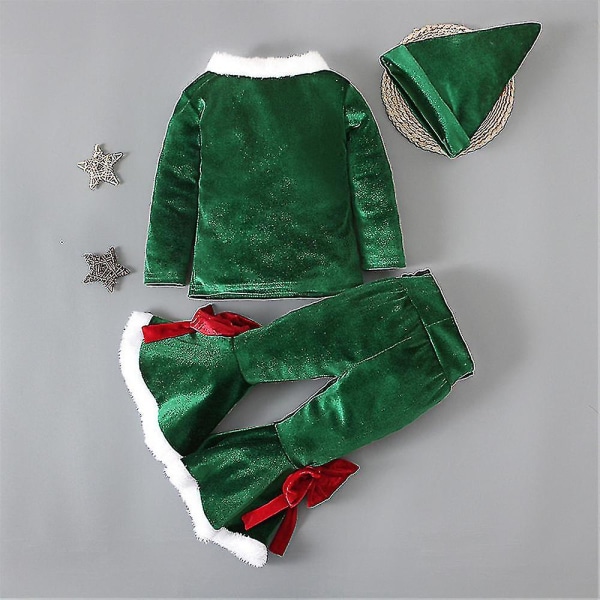 Jultomten Kläder Barn Flickor Ärm Toppar Flared Bottoms Set Juldräkt 6-7 Years Green