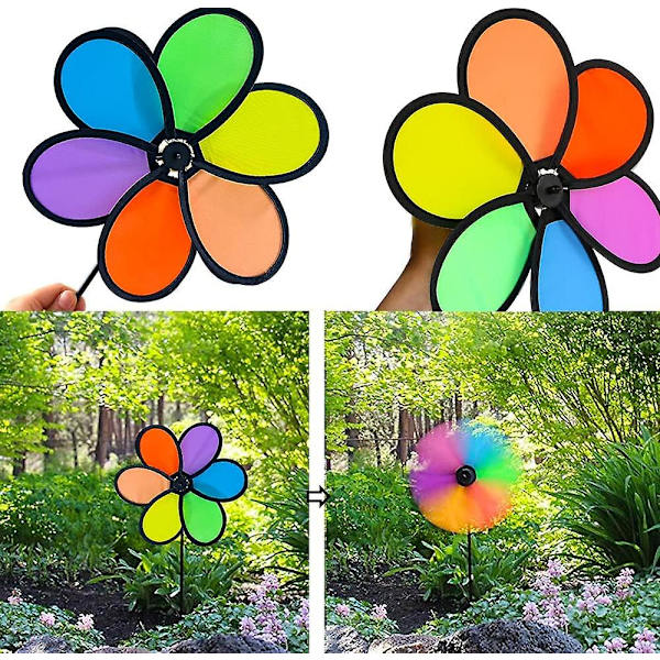 4 stk. Farverige Vindmøller, Regnbue Vindmøller Til Græsplænen Pinwheels Vindmølle Party Pinwheel