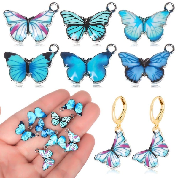 10 st gåva blå emalj gör handgjorda smycken Butterfly Charms Halsband Armband Modepresent