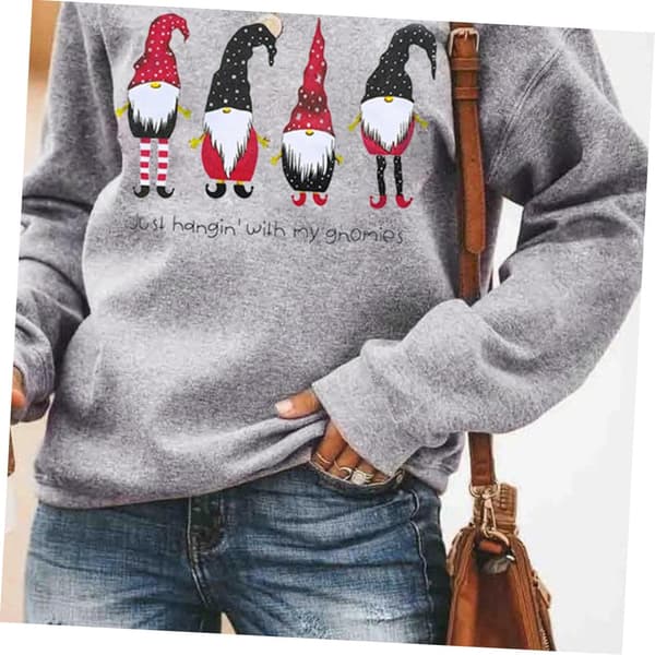 Julegenser for kvinner Langermet Fasjonabelt trykk Pullover for julebord Grå