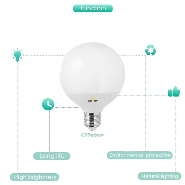 2 stk. 12W LED Globe Pærer B22 E26 E27 G95