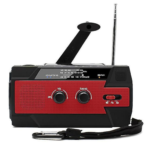 Solcellsdriven Handvev Radio AM-FM-WB med 4000mAh Powerbank