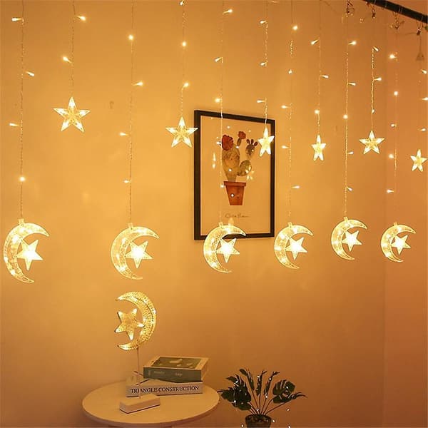 Ramadan Eid Lys 8.2ft Stjerne Vindu Gardin Lys 138 Led