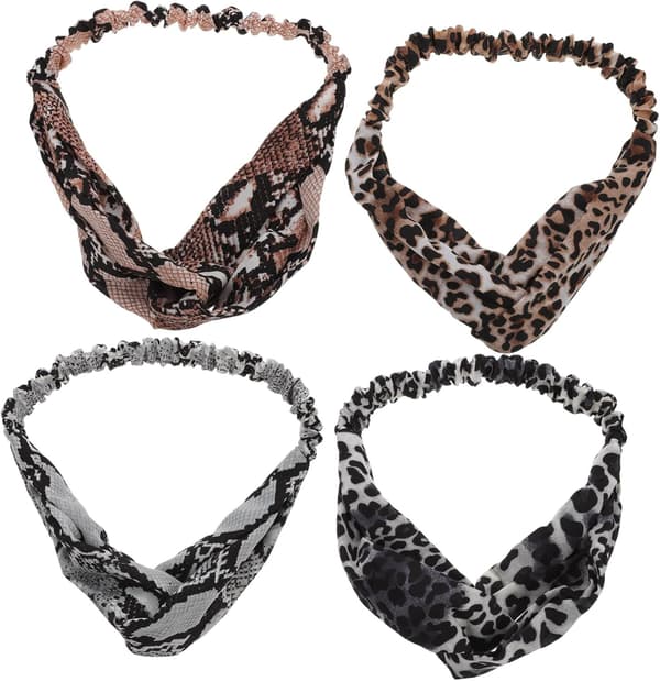 4 st elastiska korsade pannband för sminktvätt Snygga håraccessoarer Grå Leopard Grå Leopard