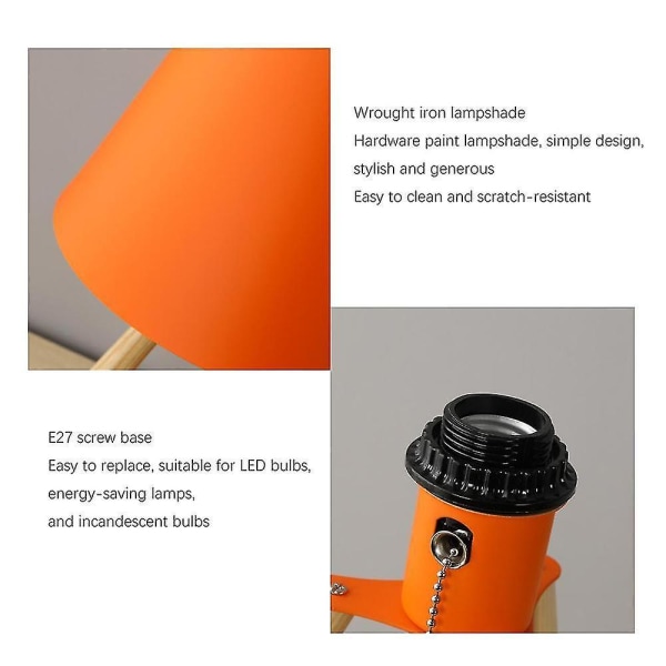 28cm Solid Wood Gulvlampe E27 Orange Bord Ingen Pære