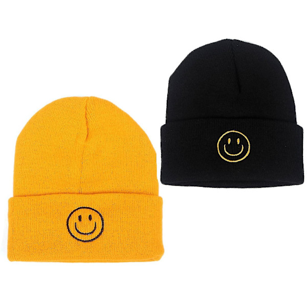 Unisex Lazy Beanie Vintervarm Strikket Lue Koreansk Smiley Ansiktsbroderi Ullstrikket Lue Hip Hop Pullov