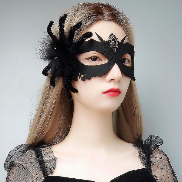 Halloween Svart Edderkopp Dødsmaske Ball Halv Ansikt Mann Og Kvinne Voksen Forestilling Maske Hodeplagg Glad Halloween Fest Kledd Opp A-yuhao