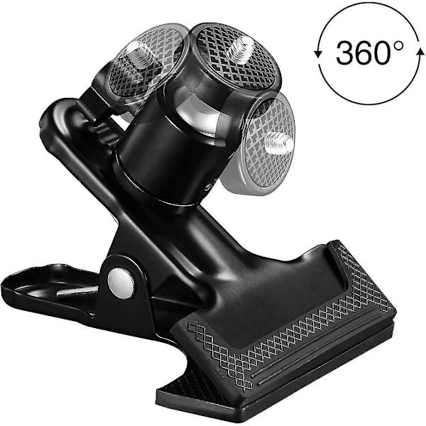 Monitoiminen Tripod-kamerakiinnike, klipsisovitin, salamakiinnike, 360 asteen kääntyvä palapää (1 kpl, musta)