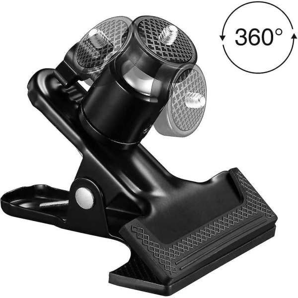 Multifunktionell Tripodkamera-klämma, fäste för blixt med 360° svängbart kulhuvud (1 styck, svart)