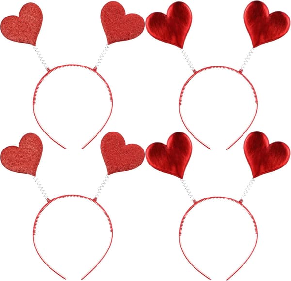 4 stk. 3D røde hjertehårbøjler til kvinder, hårtilbehør til Valentinsdagfest