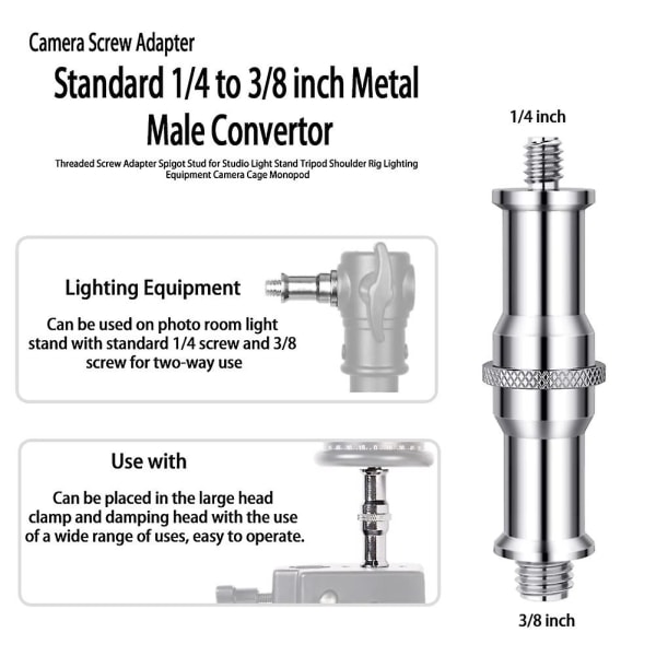 5 stk standard 1/4 til 3/8 tommer metal hankonverter-gevind skrueadapter tapstuds
