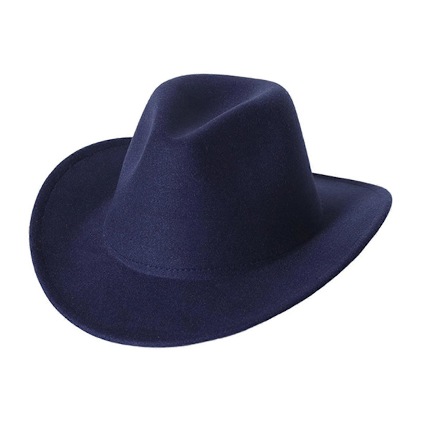 Cowboy Hat Ensfarvet Vild Unisex Anti-Pilling Komfortabel Kostumefest Tilbehør Filt Rullet Kant Cowgirl Hat Til Udendørs Navy Blue