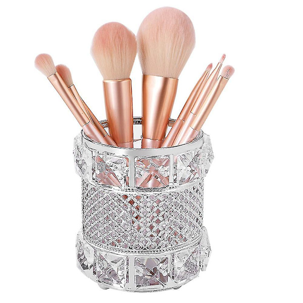 Krystall Kosmetikk Display Organizer, Sminkepenselholder Og Smykker Silver