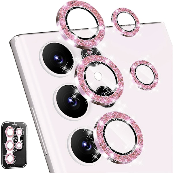 2-pack Kameraskydd för Samsung Galaxy S24 Ultra, 9H Härdat Glas Anti-Repskydd med Metallring pink
