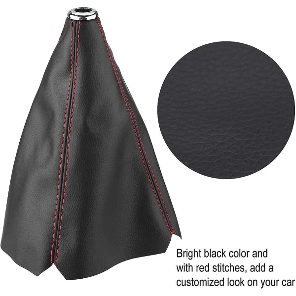 Betræk til gearskifteknap, universelt Pu-læder Bright Black Gearskifteknapbetræk Red Stitch Gear Gaiter Boot Cover Black1stk)