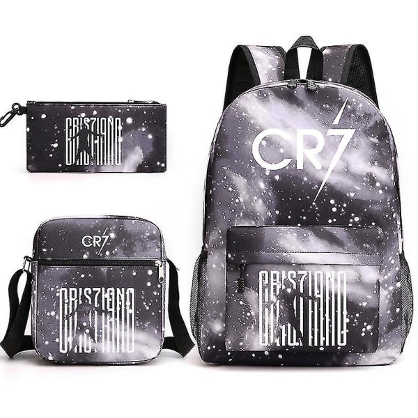 Mode Cr7 3-delat Set Ryggsäck Mochila Nya Studenter Kapacitet Skolväska Bokväska Reseväska 6 3Pcs Set