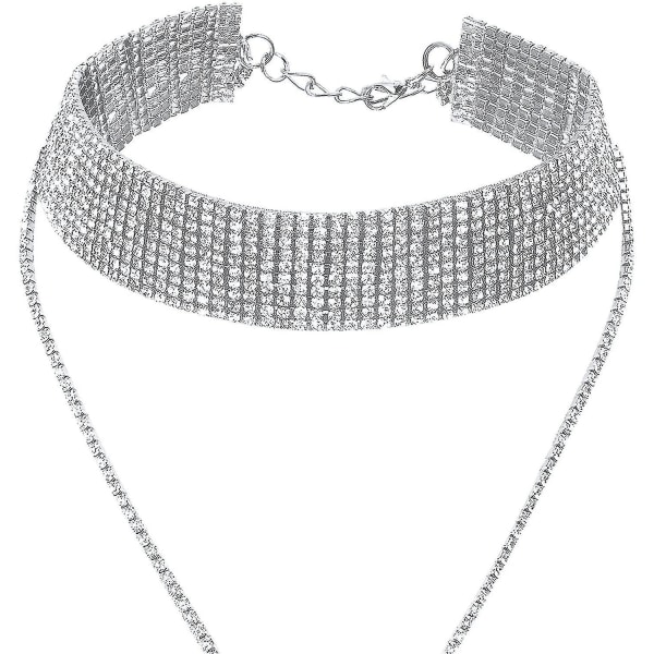 2 stykker Rhinestone kvast choker halskæde Flerlags bred krave halskæder kvast kæde halskæder