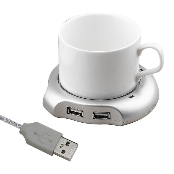 Hopeinen 4-porttinen USB -keskitin Teekahvin juomakupinlämmitin
