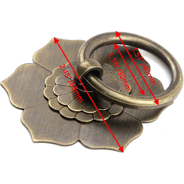 Drop Ring Knobs Antikk Bronse Tone Ringtrekk Blomsterform Kommode Skuffe Skaptrekk - 2 stk