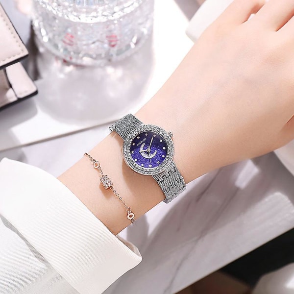 Temperament Entry Lux Studentklocka med Rhinestone-beströdd Silverarmband Kvarts Damklocka Light purple