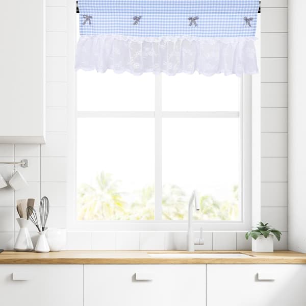 Fönster Kort Gardin Halvrutig Kort Gardin Polyester Blå Elegant Modern