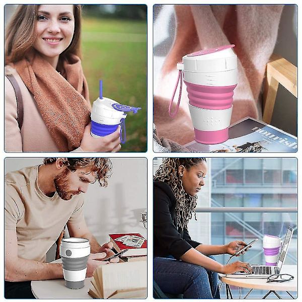 450ml Foldbar Silikon Rejsemug med Låg og 1 Strå