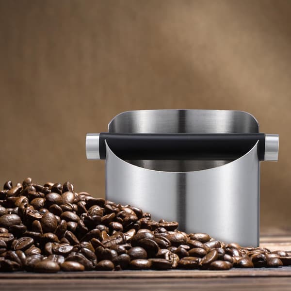 Kaffebankeboks Kaffepulver Dump Bin Rustfritt Stål Sklisikker med Rengjøringsbørste
