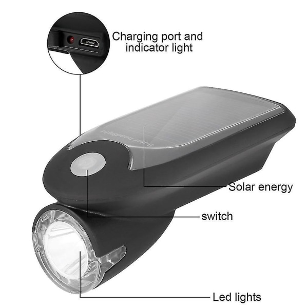 USB Solar Charging Cykellygte Genopladelig Vandtæt