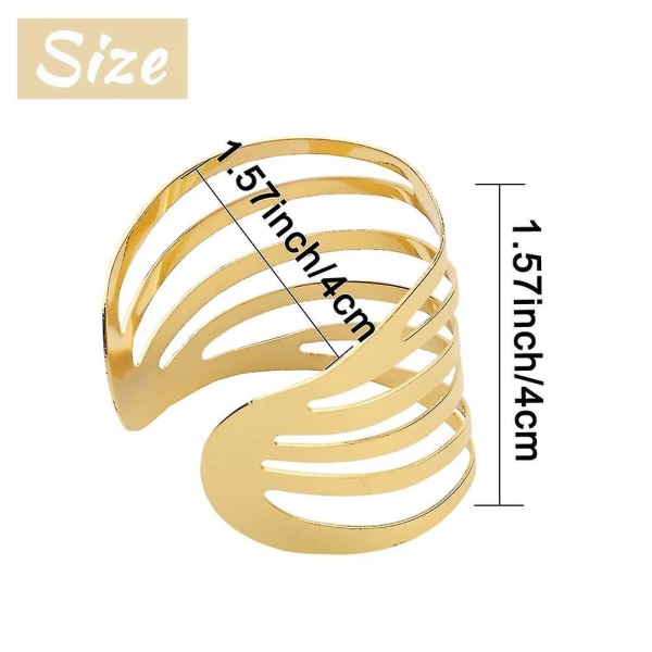 Guld Servett Ringar 8 med Förvaringsväska, Ihålig Skuren Servett Ringhållare, Justerbara Servett Ring Spännen
