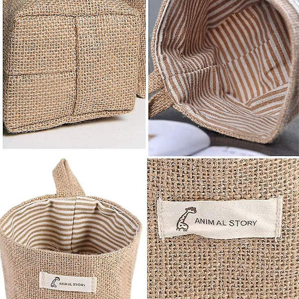 2 Stykker Bomuld Linned Opbevaringskurv Taske, Foldbar Opbevaringskurv, Bomuld Og Linned Opbevaringskurv