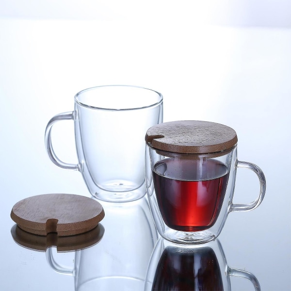 2023 Ny Dubbelisolerad Klar Kaffekopp med Trälock
