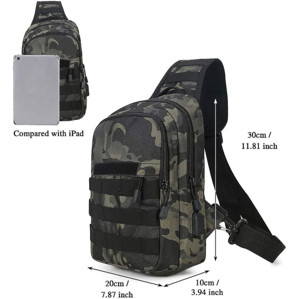 Taktisk brysttaske med vandflaskeholder, usb-tilslutning militær skulderrygsæk