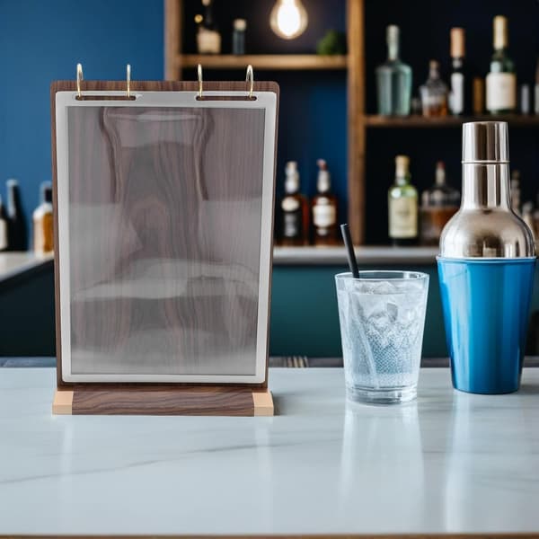 Valnød Træ Menu Display Stand Side Dobbeltsidet Bordplade Skilt Holder