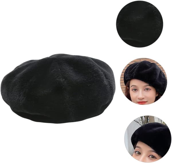 Dame Varm Chic Baret Hat Polyester Malerhue Mode Efterår Vinter Hat til Hverdagsbrug Sort