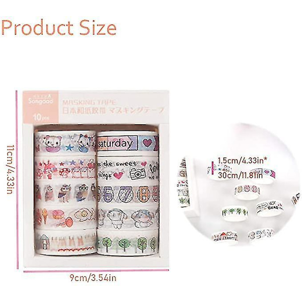 10 Rullar Washi Tejp Set Dekorativ Lim DIY