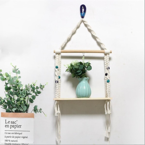 Handgjord Vävd Macrame Väggbonad Hyllplan Boho Väggdekoration