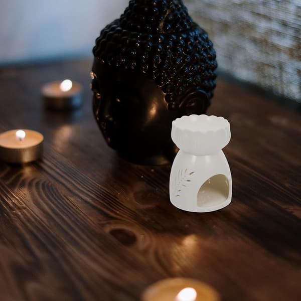 Keramisk Aromaterapi Brenner Hvit Bladdesign Aroma Telys Ovn