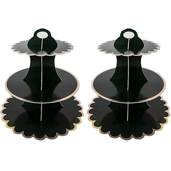 2-pack Papperskakställ, 3-vånings Cupcakesställ Dessert Bakverkstorn Runda Kakställ Black