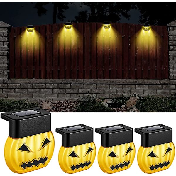 4 stk. Udendørs Solcellelys, Led Have Solcellelampe, Vandafvisende Solcelle Græskar Dæklighter Hække Lys Lanterne Til Halloween Have Trin Balkon Gelænder