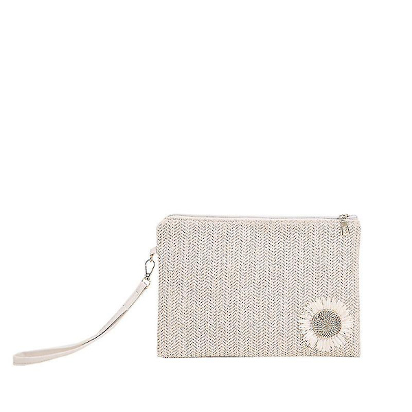 Ny Halm-Flettet Blomster Håndleds Clutch Taske Konvolut Pung Kort Holder: (beige1stk)